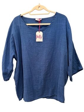 NWT 100% Cotton Made in Italy Top Summer Coastal Resort Lightweight Lagenlook L